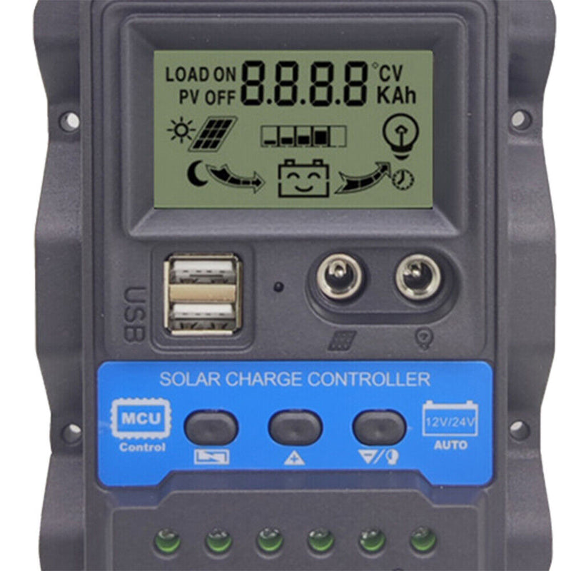 12V/24V PWM LCD Auto Solar Charger Controller w/ Light Time Control (30A) Newly