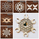 Plate Flower of Life Pattern Geometry Crystal Healing Plate Sculpture Wood Grid