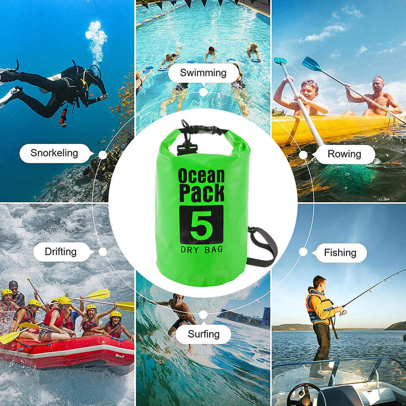Waterproof Dry Bag Pack Sack Swimming Kayaking River Trekking (5L Green) Newly