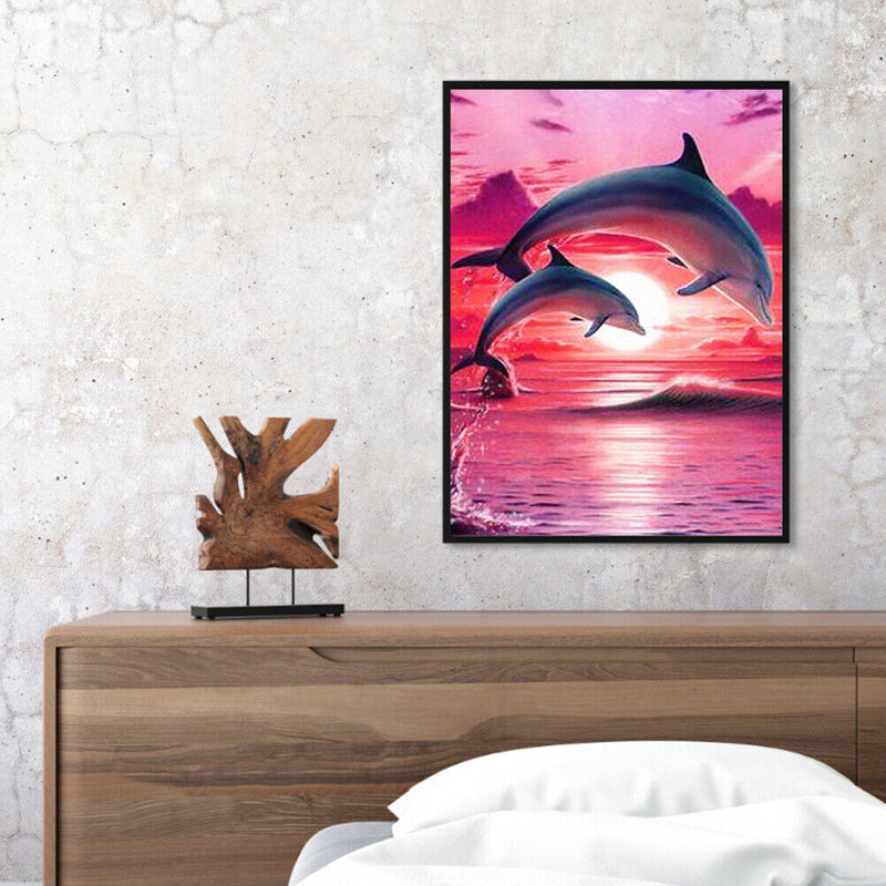 Oil Paint by Numbers Dolphins DIY Picture Drawing Artwork Wall Craft Gifts Kit