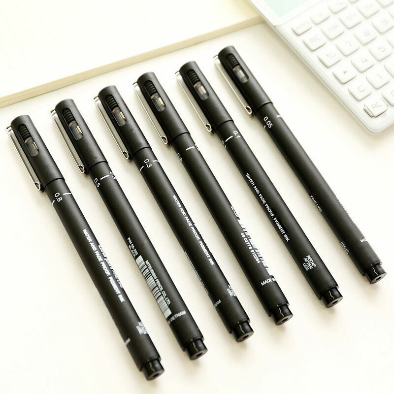 6pcs Micron Fine Line Pen 005 01 02 03 05 08 BRUSH Art O1O9 Tools Supplies U2J3