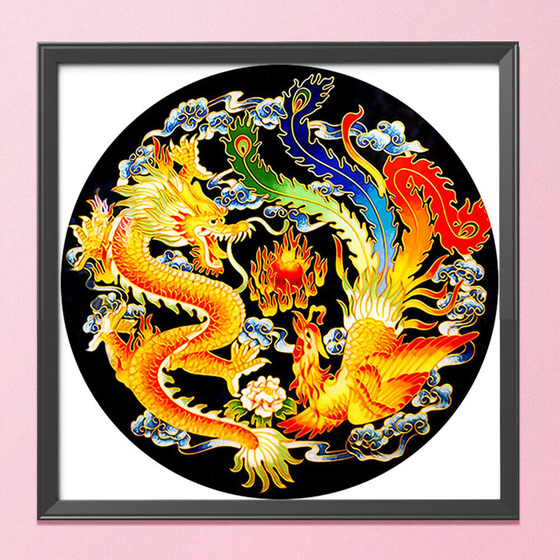 60x60cm 11CT Cross Stitch Kit DIY Stamped Dragon and Phoenix Needlework (B)
