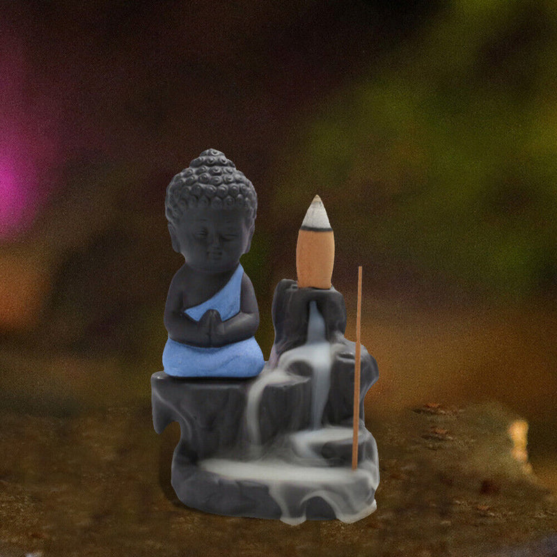 20pcs Incense Cones 1pcs Burner Buddha Waterfall Backflow Stove (Blue) Newly