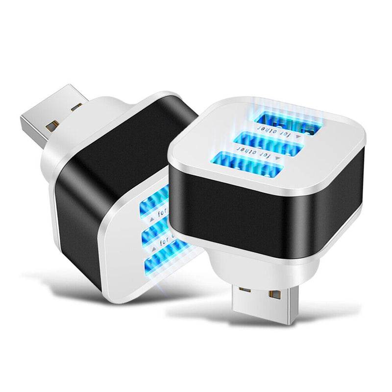USB2.0 HUB 3 Ports Adapter Fast Phone Chargers with LED Indicator (Black) Newly