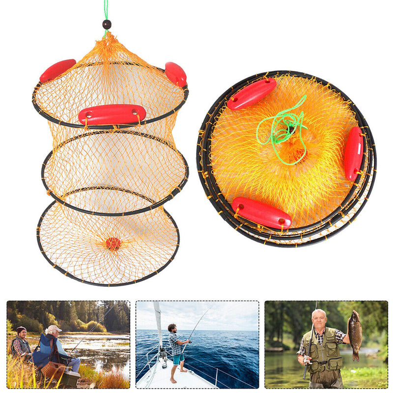 2 Layer Portable Foldable Fishing Floating Net Shrimp Cage Trap Networks Newly