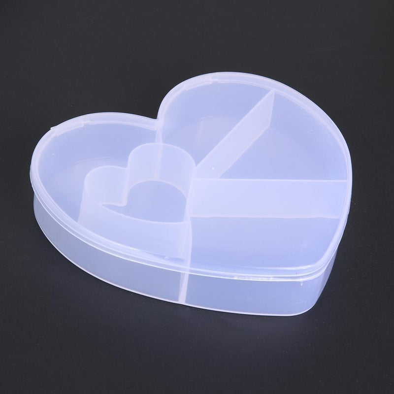 5 Slots Heart Storage Box Plastic Home Organizer Jewelry Beads Boxes(White)