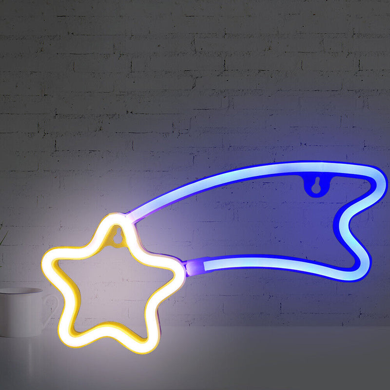 LED USB Meteor Neon Signs Light Wall Hanging Night Lamp (Warm White Blue) Newly