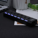 7 Ports LED USB 2.0 Adapter Hub 480Mbps High Speed Power ON/OFF USB Splitter