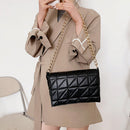 Pure Color Lattice Pattern PU Chain Shoulder Underarm Bag Women Flap Handbags