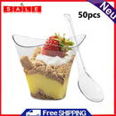 50pcs Clear Cup Kitchen Decor Cake Cup with Spoon Set for Tasting Pudding Yogurt