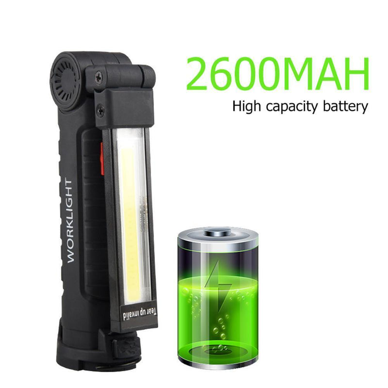 Portable COB Flashlight Rechargeable Work Camping Torch Folding Light (S)