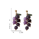 Aesthetic jewelry Fruit Shape Purple Beads Ear clip Stud Earrings Grape Pendant