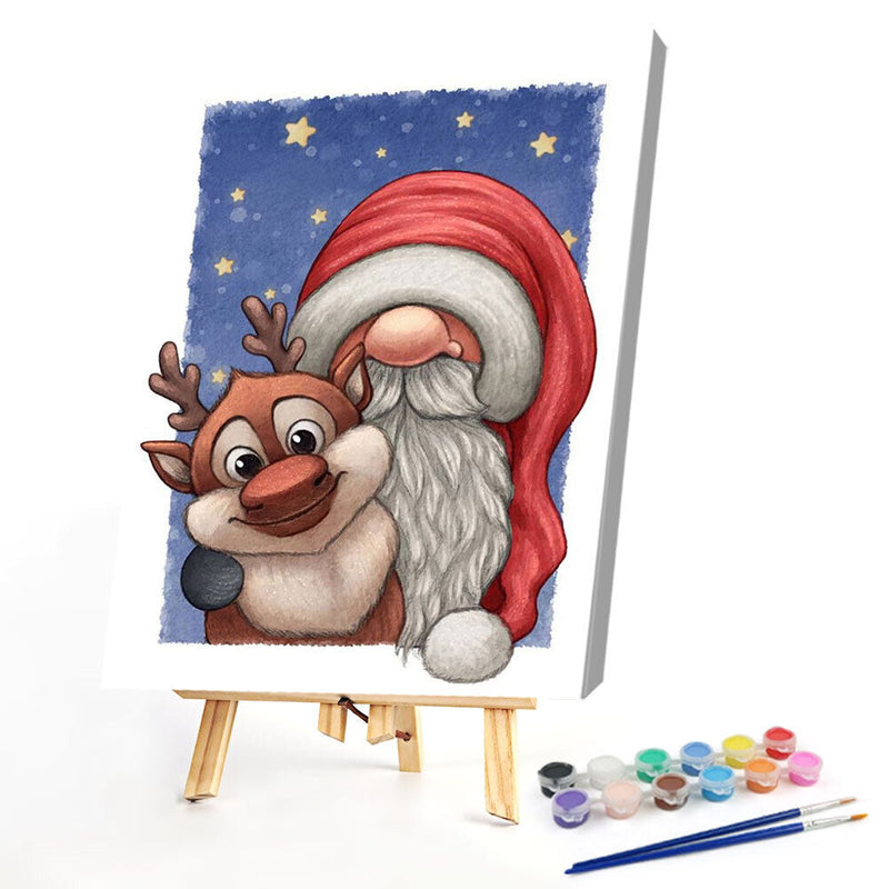 Cartoon Santa Elk Oil Paint By Numbers Kits DIY Handpainted on Canvas Art