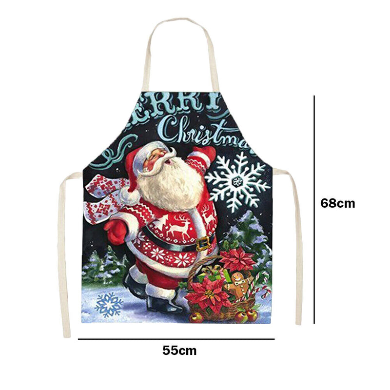 Santa Claus Printed Kitchen Apron Cotton Linen Oil-proof Waterproof Home Cooking
