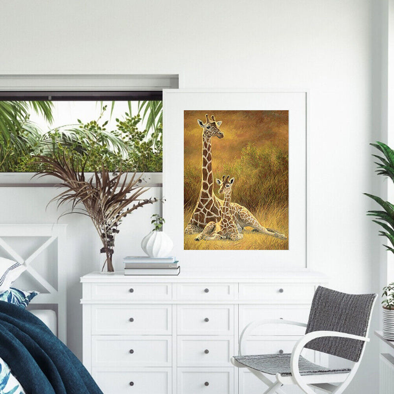 Handpainted DIY Giraffe Mother Child Oil Paint by Numbers Picture Craft Gift Kit