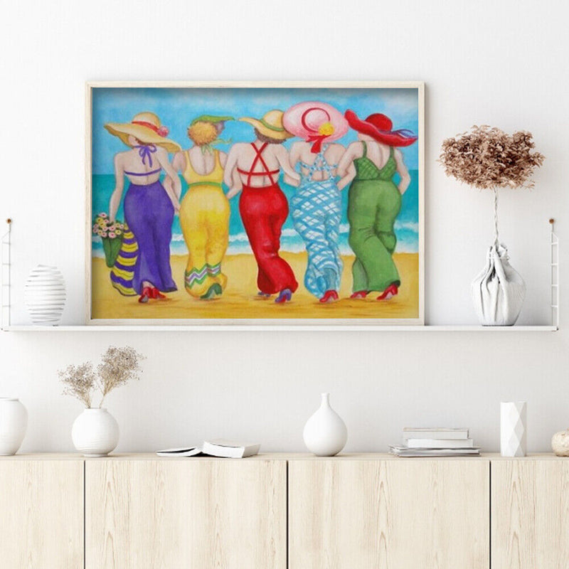 Women on Beach Colouring Oil Canvas Picture DIY Hand Painted Paint By Number Kit