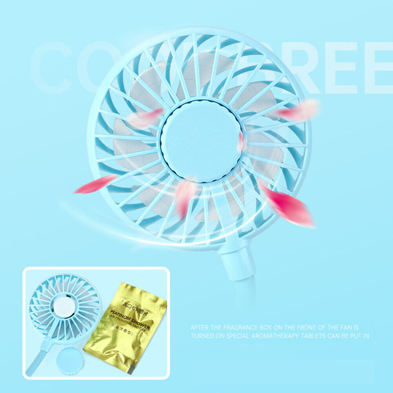 Mini Aromatherapy Clip Fan USB Rechargeable Electric Ventilator (Blue)
