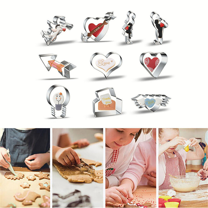 10pcs/set Stainless Steel Cookie Cutter Molds Valentine s Day DIY Baking Biscuit