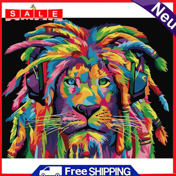 DIY Paint By Number Kit Frameless Colorful Lion Animals Handpainted Canvas Decor