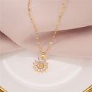 Mom Gifts Titanium Steel Luxury Choker Pendant Zircon Sunflower Necklace