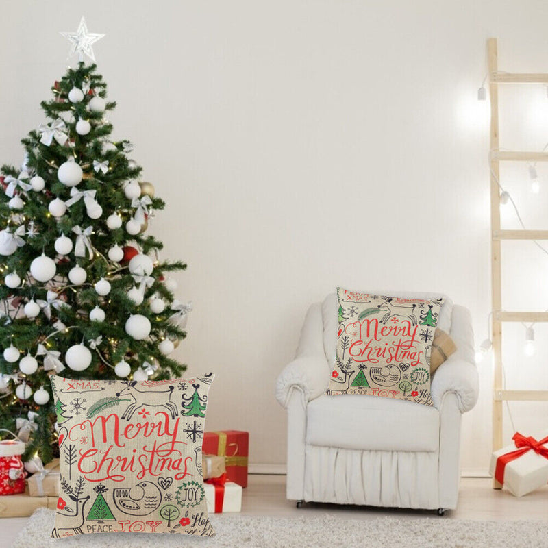 6pcs Xmas Decorative Throw Pillow Case Square Pillowcase for Sofa Bed Supplies