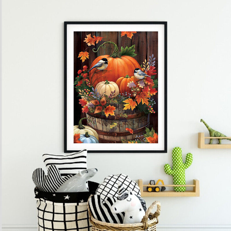 DIY Pumpkin and Bird Oil Paint by Numbers Drawing on Canvas Pictures Home Decor