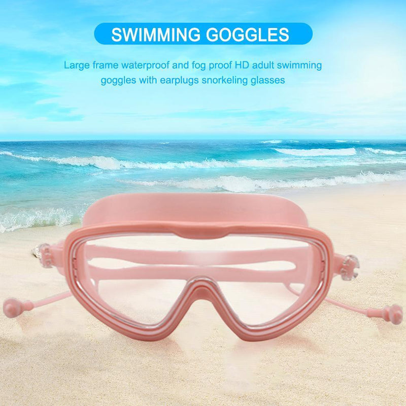 Swimming Goggles with Earplugs Waterproof HD Adults Diving Eyewear (Pink)2x