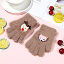 Winter Cartoon Mink Children's Warm Gloves Knitted Gloves Half-finger Gloves