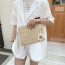 Summer Straw Woven Flowers Wristlet Clutch Bag Envelope Coin Purse Card Holder