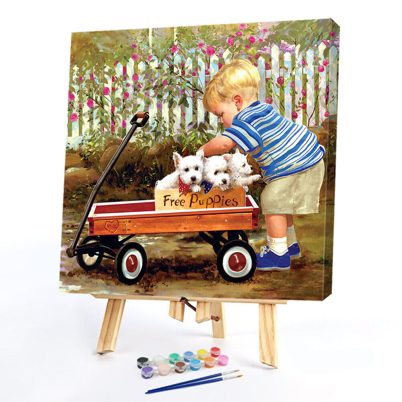 Frameless Oil Paint By Numbers Boy Car DIY Canvas Picture Craft for Home