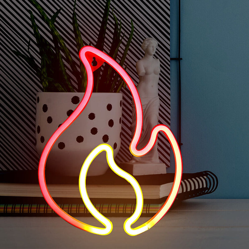 Fire Flame Neon Sign Light LED Hanging Wall Night Lamp Decor (Red White) Newly