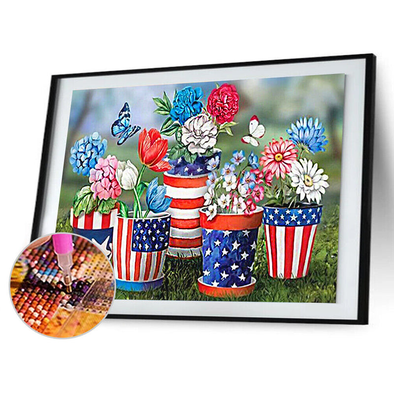 Diamond Painting 5D DIY Flag Flowerpot Full Round Drill Rhinestone Mosaic Crafts