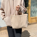 Women Portable Cloth Shopping Handbag Tote Plaid Food Picnic Bags (Camel)