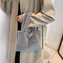 Women Winter Soft Fur Solid Color Top-handle Bag Small Handbag (Grey)