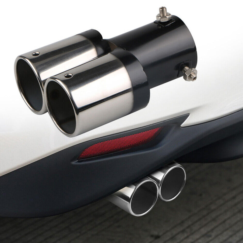 Dual Outlet Car Exhaust Tip Stainless Steel Auto Muffler Silencer Black+Sil