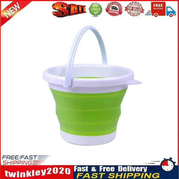 Collapsible Bucket Portable Outdoor Fishing Car Washing Basin (Green 5L) Newly