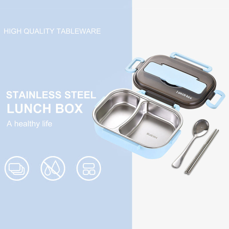 Stainless Steel Containers Portable Leakproof Insulation Box (Blue 2 Grid) Newly