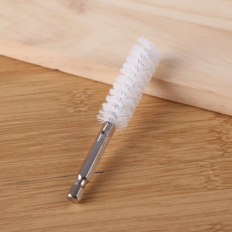 2pcs Pipe Dredge Hex Shank Brush Kit with Drill Extension Rod (White Nylon)