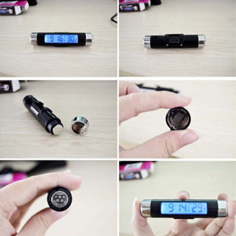 2 in 1 Blue Backlight Digital LCD Car Air Outlet Clip-on Clock Thermometer Newly