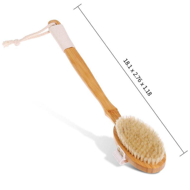 Boar Bristle Shower Bath Body Brush with Detachable Wooden Hand Grip Handle