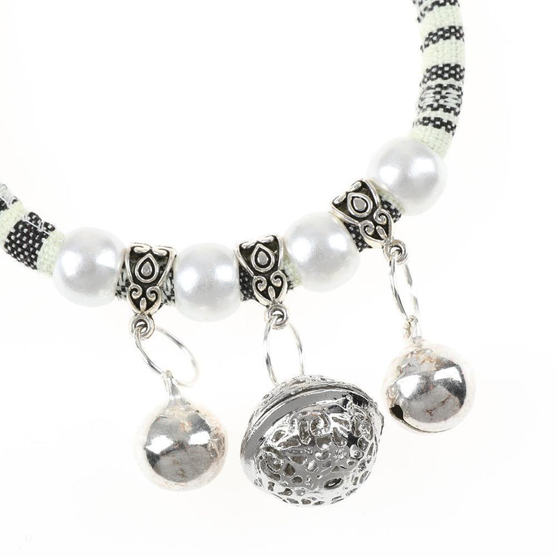 Pet Dog Cat Bell Cats Collar Necklace Print Knit Neck Rope (Black White M