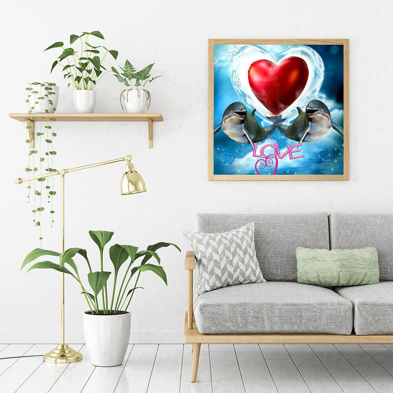 DIY Full Round Drill Rhinestone Diamond Painting Love Dolphin Handwork Home Art