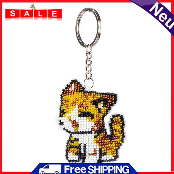 DIY Handmade Full Beads Embroided Toys Cat Shape Cross Stitch Keychain Crafts