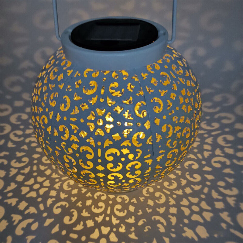 Hollow Ball Solar LED Lantern Light Garden Yard Path Decor Hanging Iron Art Lamp