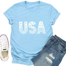Independence Day Print USA Letter Tea T-Shirt (Light Blue XXL)