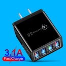 LED Mobile Phone Wall Chargers 4 Ports USB Tablet Charger Adapter (Black)