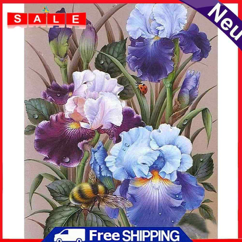 Iris Flowers Colouring Oil Canvas Picture DIY Hand Painted Paint By Numbers Kit