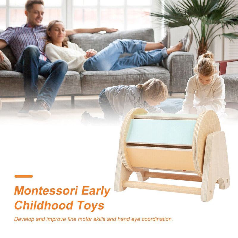 Montessori Wooden Spinning Drum Sensory Educational Toys Rotating Gift for Baby