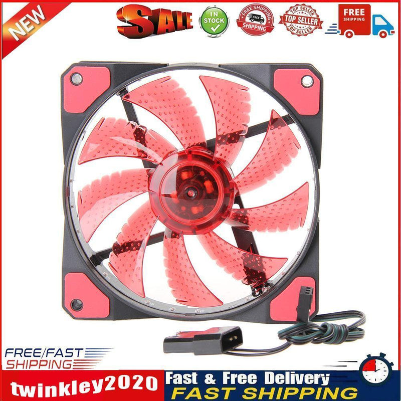 12V 3-4Pin 15LED Lighting PC Case Fan Cooler Computer Cooling Fan (Red) Newly