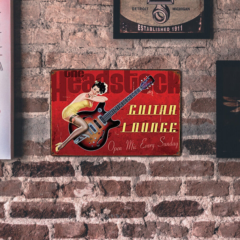 Retro Guitar Metal Plate Painting for Bar Pub Tin Plaques Wall Art Sign